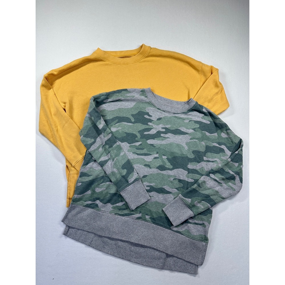 New Time & Tru Sweatshirt Lot‎ 2 M Yellow Camo Crewneck Pullover Loungewear Cozy